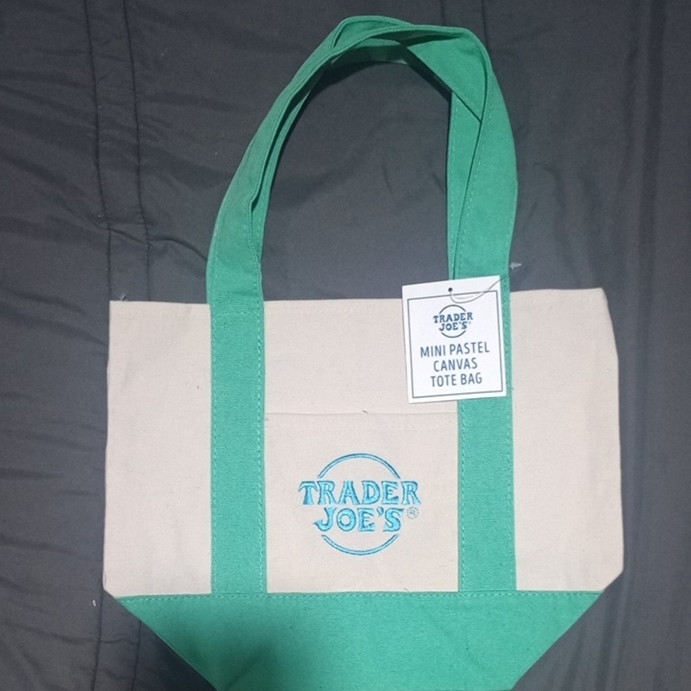 Green and Cream Canvas Tote Bag